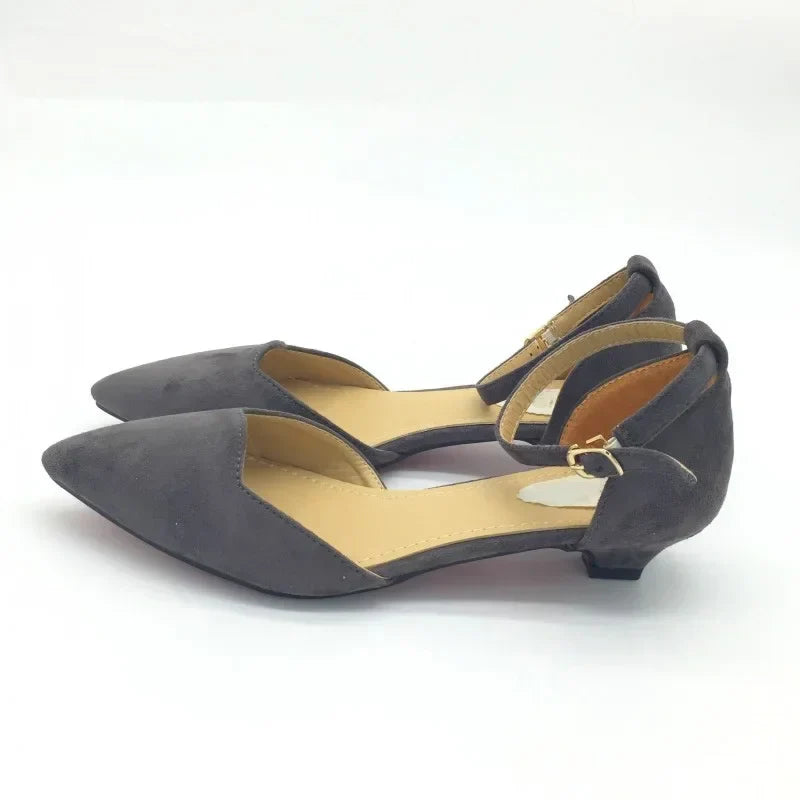 Damen Schnallenriemen Niedrige Absätze Pumps Spitzes Fußbett D'Orsay Absatz Schuhe Einzelschuh Blau