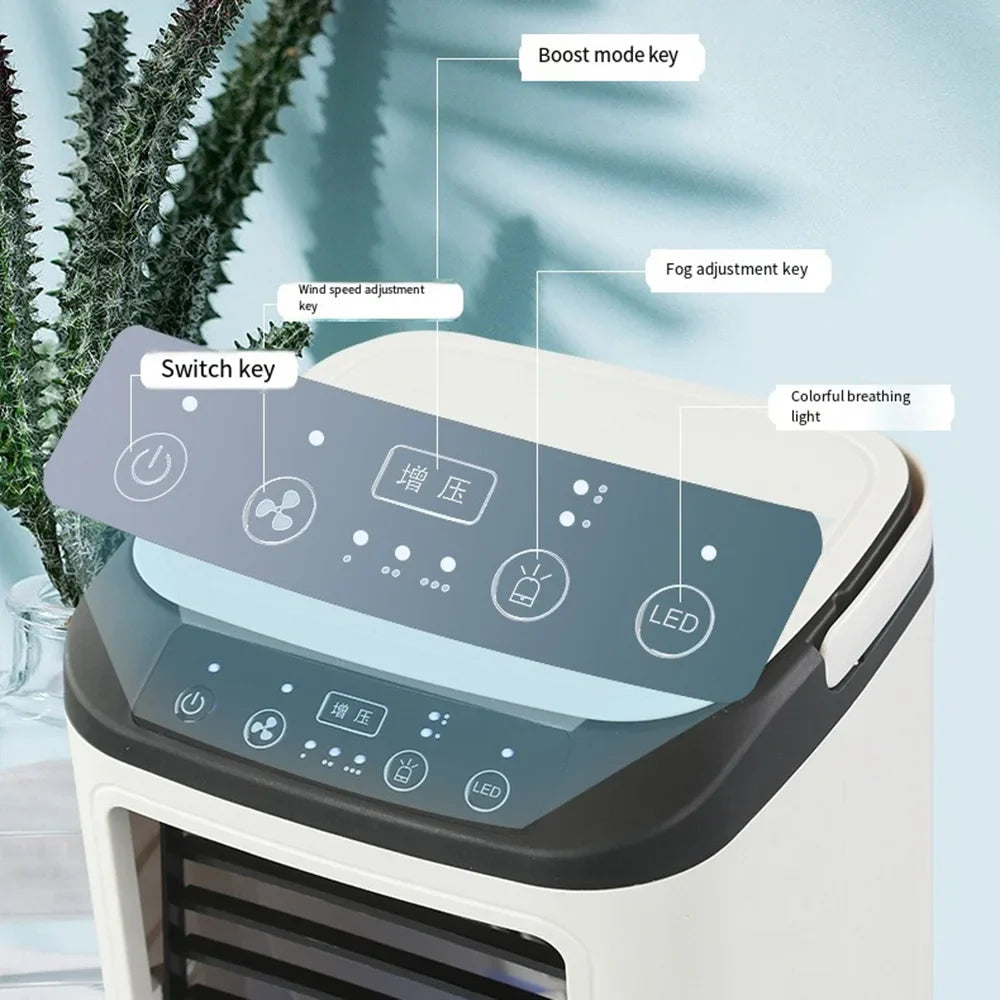 USB Tragbarer Mini-Luftkühler – 3-Geschwindigkeits-Desktop-Kühlventilator mit LED-Nachtlicht, Luftkühler für Zuhause, Büro und Camping | Brehn