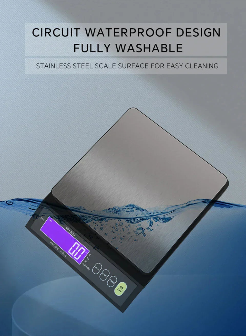 Brehn | 5 kg/0,1 g und 10 kg/1 g digitale elektronische Küchenwaage, LCD-Display, voll wasserdichtes Edelstahl-Waagetool zum Backen