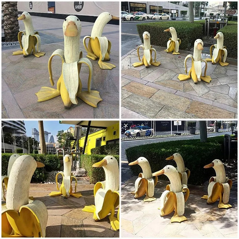 Bananenenten-Dekofigur – Verspielte Harzdekoration für drinnen und draußen