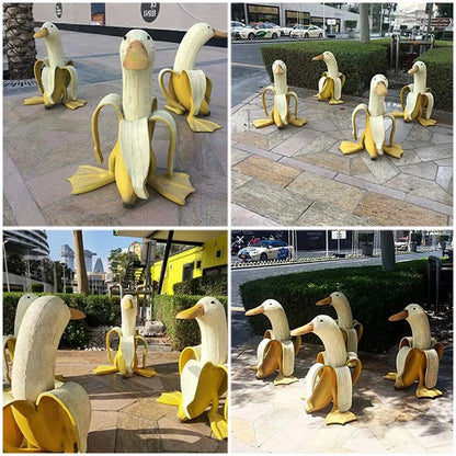 Bananenenten-Dekofigur – Verspielte Harzdekoration für drinnen und draußen