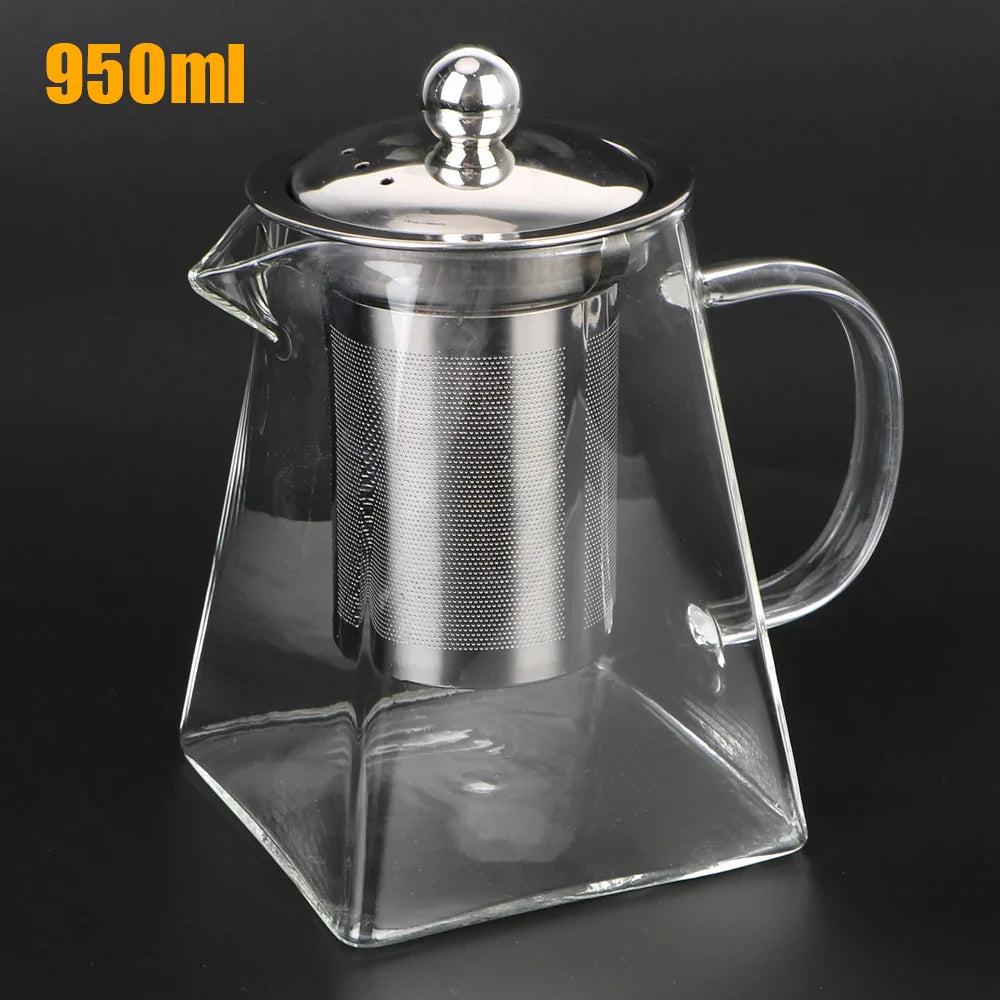 Brehn | Teavora Teekanne aus Glas mit Edelstahlsieb | Hitzebeständig & Spülmaschinenfest | Für losen Tee & Teeblumen | 550/750/950 ml