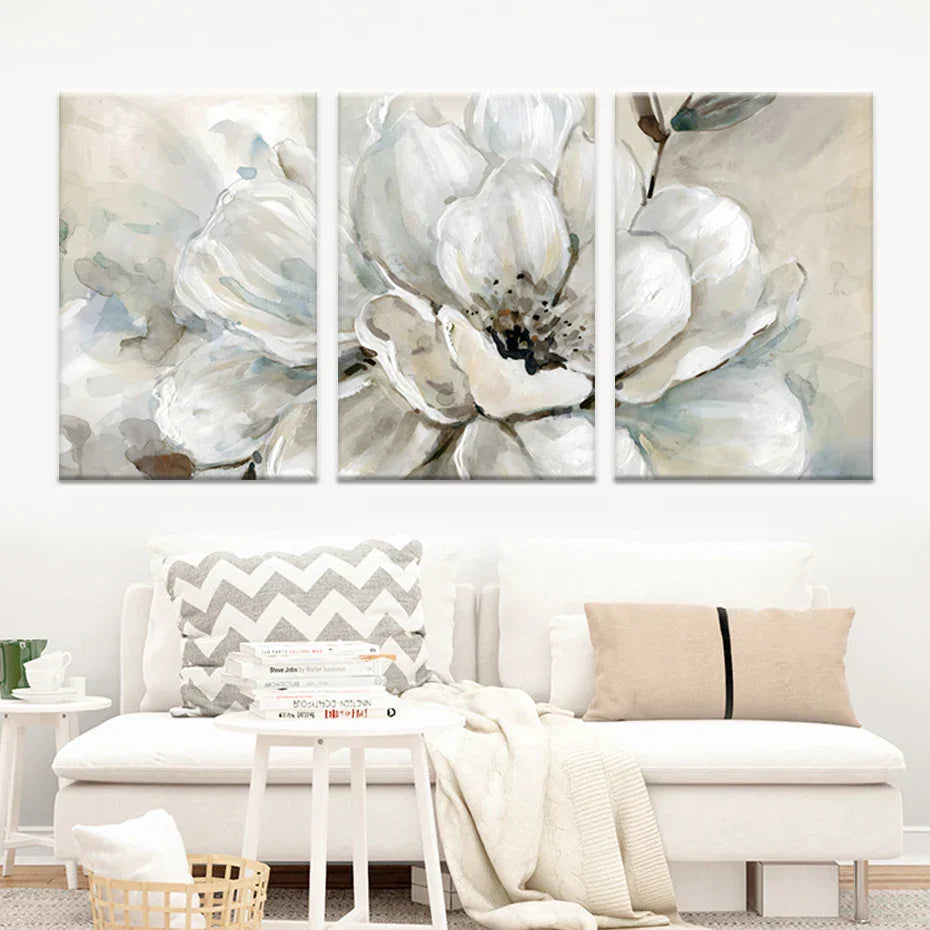 Große Beige Weiße Florale Wandkunst Fine Art Leinwanddrucke Moderne Botanische Bilder Für Wohnzimmer Esszimmer Schlafzimmer Kunst Dekor | Brehn
