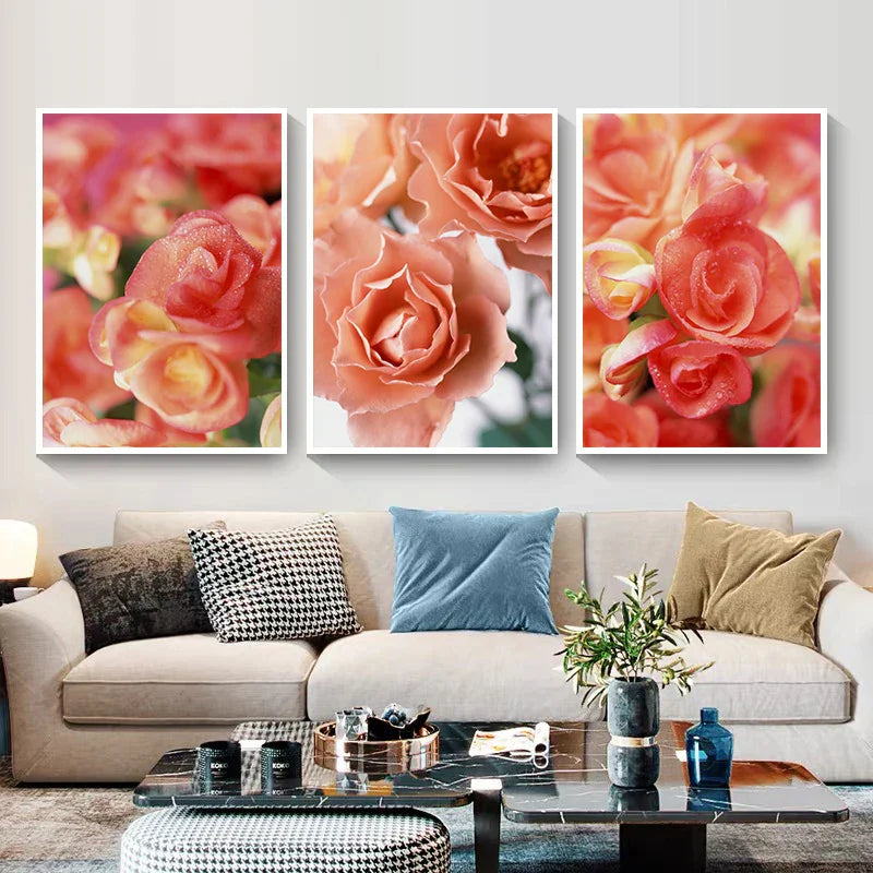 Rosa rote Rosen florale Wandkunst Feine Kunst Leinwanddrucke Moderne botanische Poster Bilder für Wohnzimmer, Schlafzimmer Kunst Dekor | Brehn