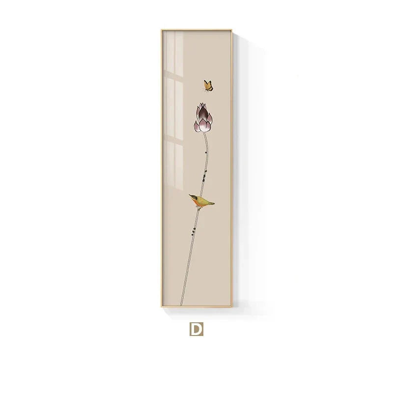 Minimalistische Blumen Vögel & Schmetterling Wandkunst Feine Kunst Leinwanddrucke Hohe Vertikale Format Bilder Für Foyer Lobby Empfangsraum Kunst Dekor | Brehn