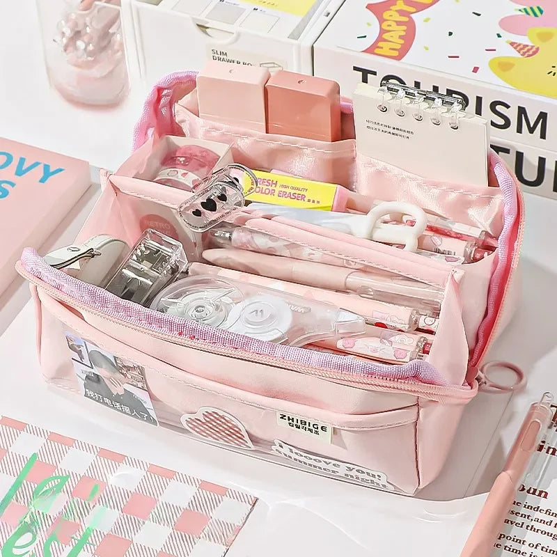 Brehn | Federmäppchen KIDZORA CrystalBag | Transparent & Vielseitig | 10-Taschen-Design | Hohe Kapazität für Schule & Freizeit