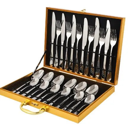 Brehn | Opulentes Gold Besteckset - Das elegante 24-teilige Gold- und Silberbesteckset