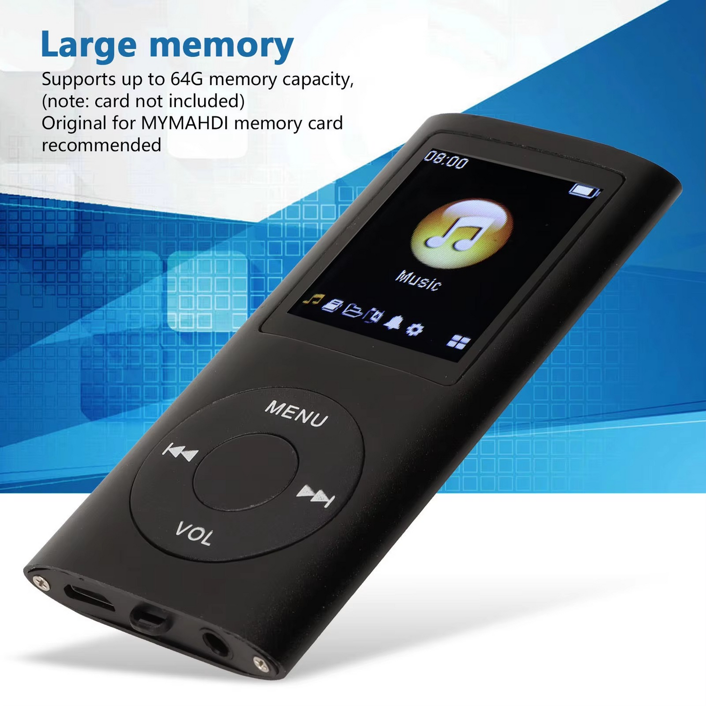 Kompakter MP3-Player mit hochauflösendem 1,8-Zoll-LCD-Display.