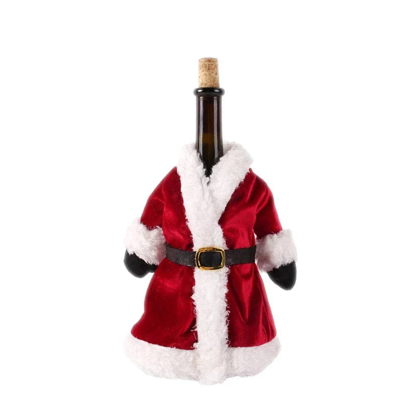 Weihnachtliche Flaschenhülle mit Fellkragen – Festliche Hülle für Weinflaschen, Wichtel-Deko für Weihnachten, Perfekt als Geschenkverpackung | Brehn
