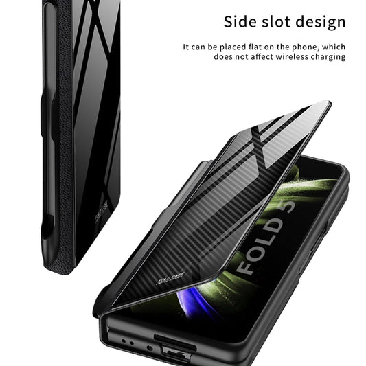 Brehn | Stoßfeste Rüstungshülle Hülle Glas Abdeckung Ständer Einfügkarte Lederhülle für Samsung Galaxy Z Fold 5/4