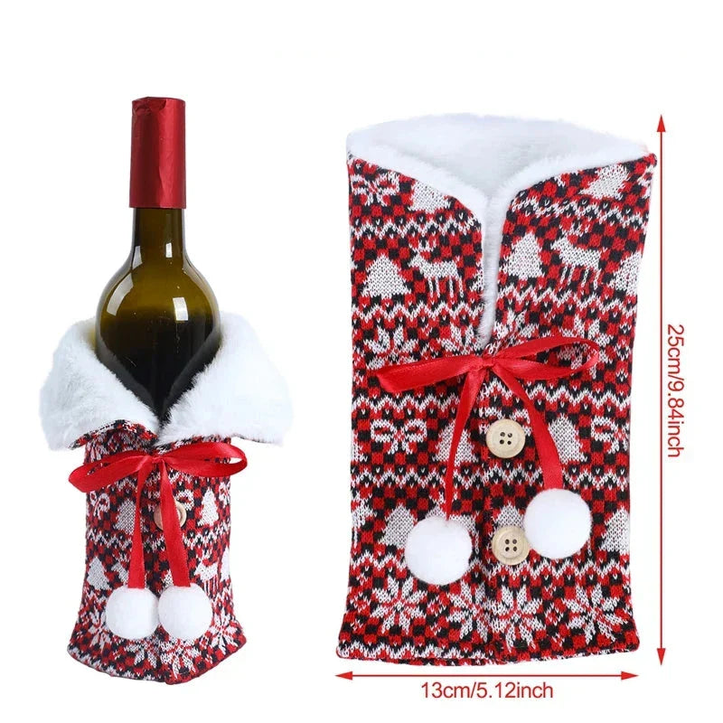 Weihnachtliche Flaschenhülle mit Fellkragen – Festliche Hülle für Weinflaschen, Wichtel-Deko für Weihnachten, Perfekt als Geschenkverpackung | Brehn