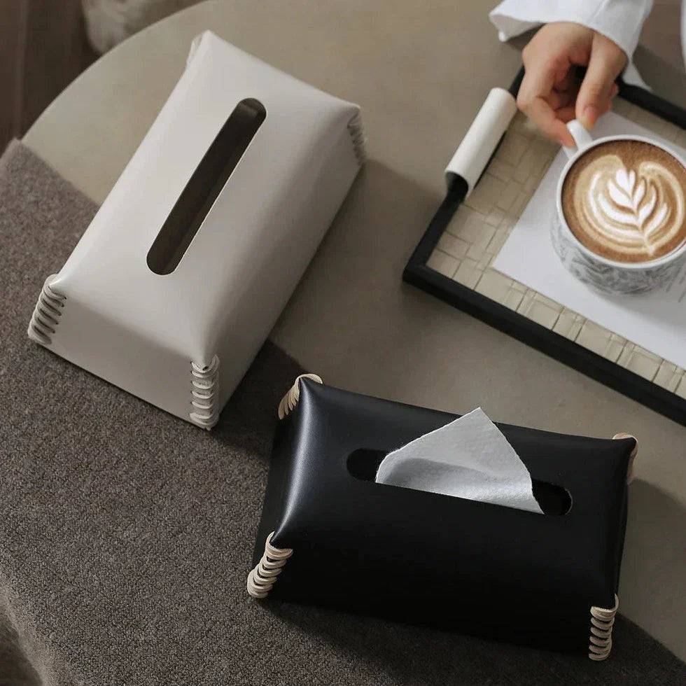 VédaLuxe Leder Taschentuchbox – handgefertigte Eleganz aus gewebtem Leder | Brehn