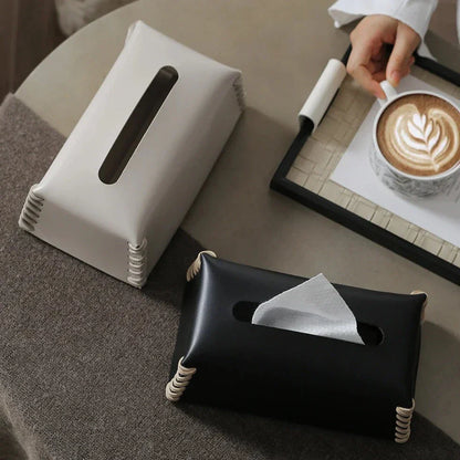 VédaLuxe Leder Taschentuchbox – handgefertigte Eleganz aus gewebtem Leder | Brehn