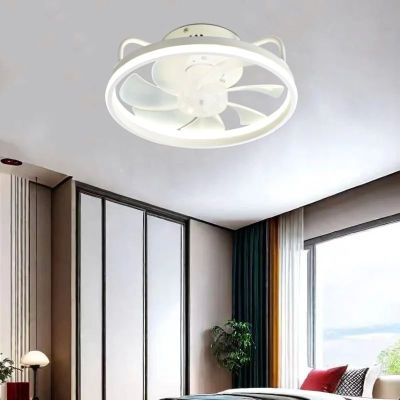 Moderner LED-Deckenventilator mit DC-Motor - 6 Geschwindigkeiten, Timer, Niedrigboden-Dachventilator, Fernbedienung Dekorative Beleuchtung | Brehn
