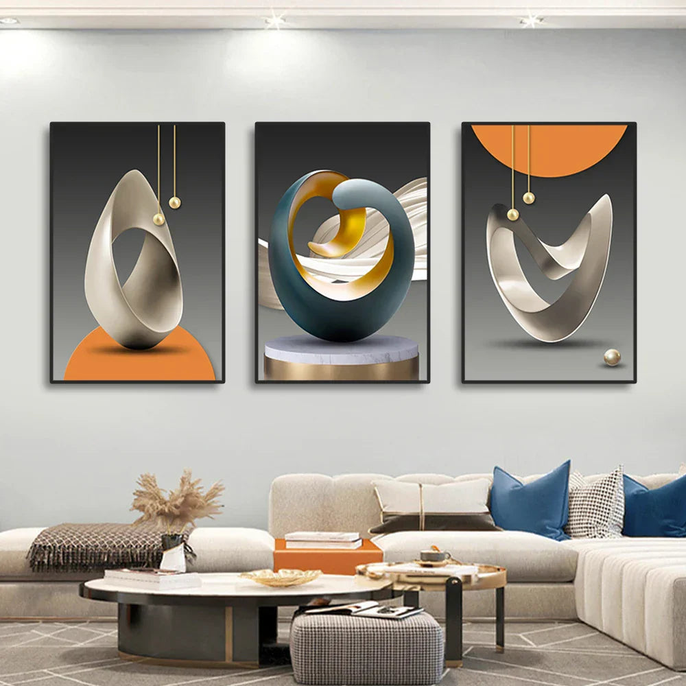 Set von 3Pcs Moderne Ästhetik Abstrakte Stillleben Wandkunst Hochwertige Leinwanddrucke Bilder für Luxus-Loftwohnung Wohnzimmer Esszimmer Kunstdekoration | Brehn