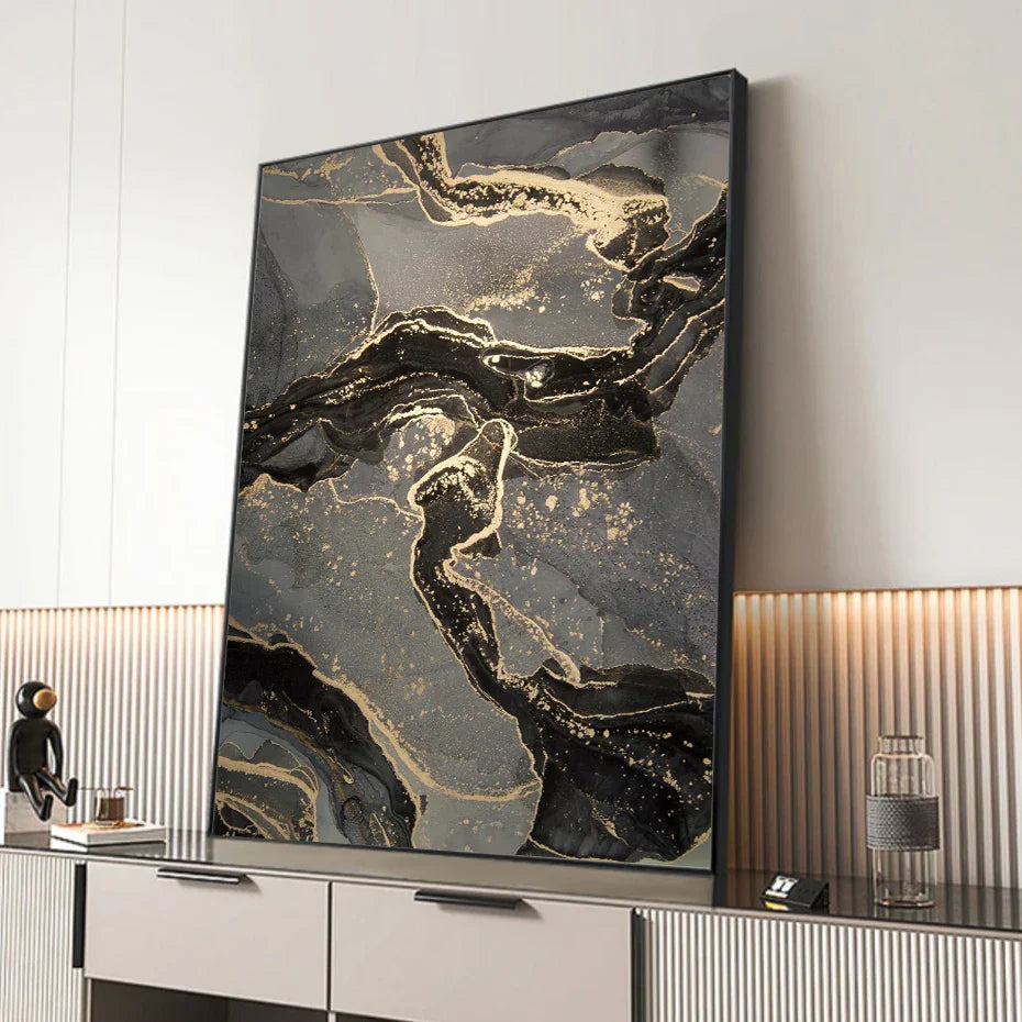Abstrakte Schwarze Graue Goldene Flüssige Marmorprint Wandkunst Feine Kunst Leinwanddrucke Bilder Für Moderne Wohnung Wohnzimmer Home Office Dekor | Brehn