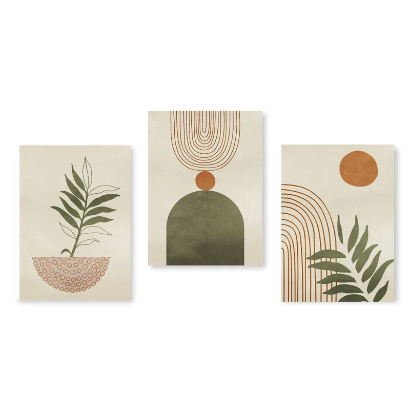 Set aus 3 Stück Modern Abstrakt Bohemian Minimalistisch Geometrisch Wandkunst Fein Kunst Leinwand Drucke Poster Bilder Für Wohnzimmer Dekor | Brehn