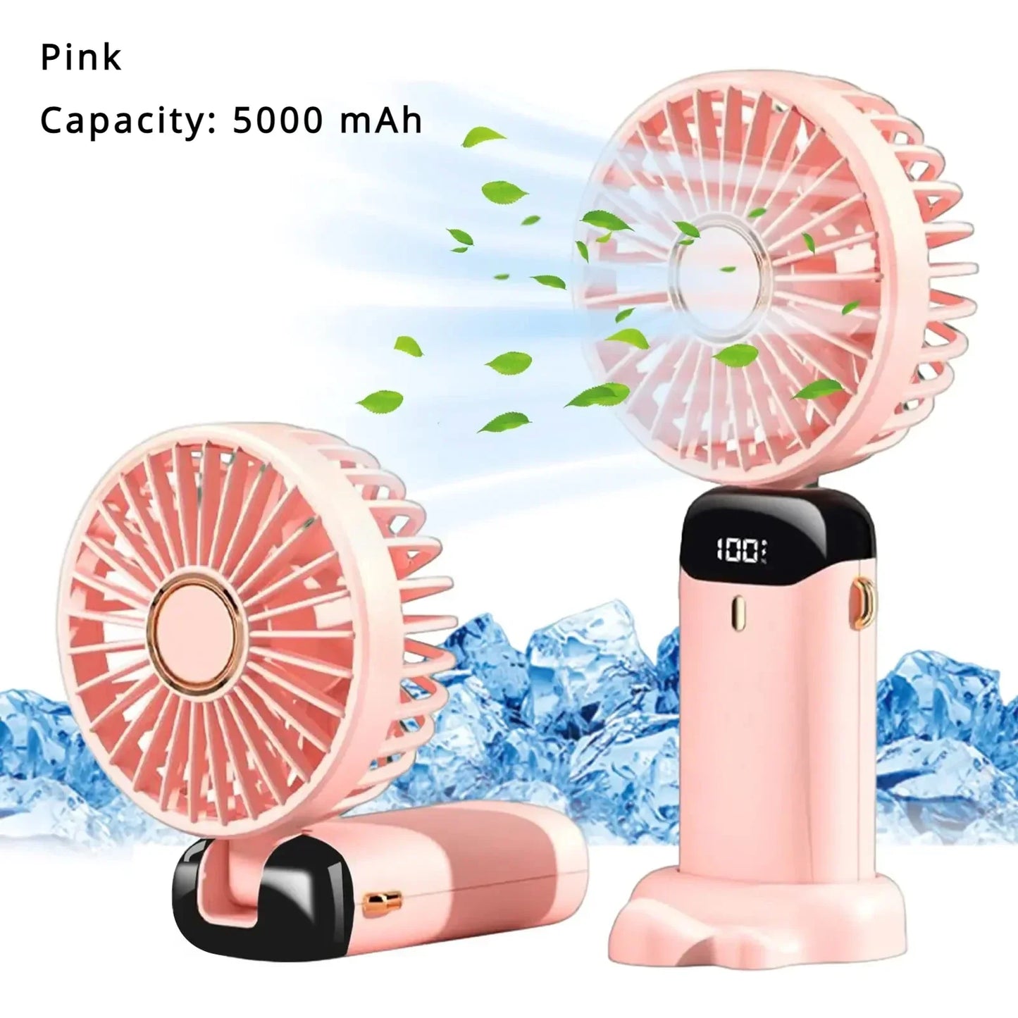 5000mAh Handheld Mini Ventilator – Kabelloser USB wiederaufladbarer tragbarer Ventilator mit digitaler Anzeige, Telefonhalter, 5-Geschwindigkeits faltbarer Nacken-Hängevantilator | Brehn