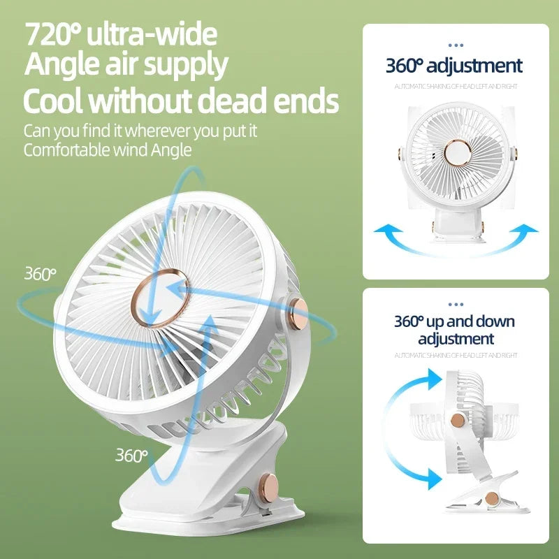 Multi-Winkel Outdoor Clip-On Wiederaufladbarer Kühlventilator | Brehn