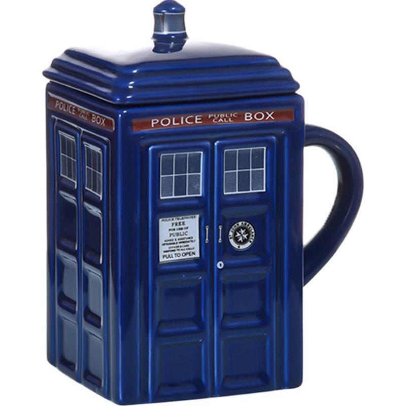 Sci-Fi Polizei Box Becher mit Löffel – ideales Geschenk für Kaffee- und Teeliebhaber