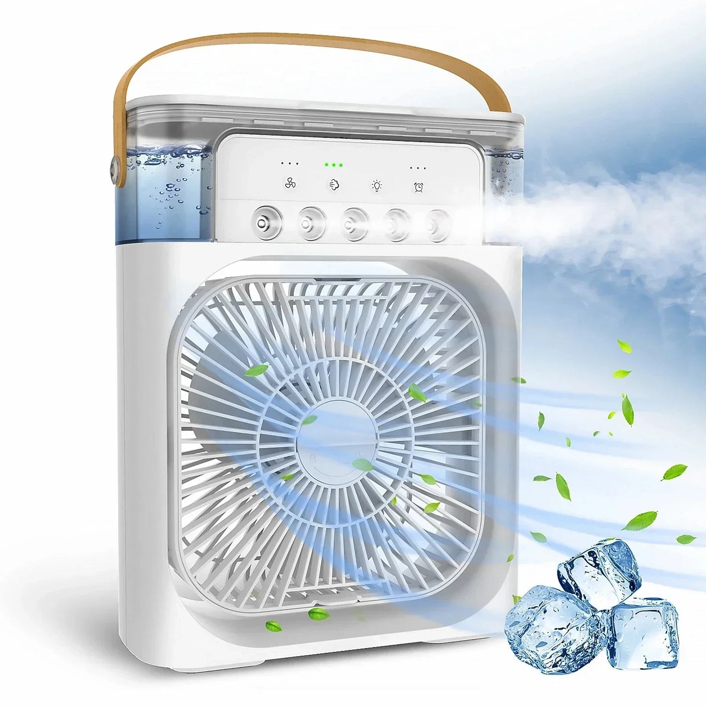 Tragbarer USB-Elektroventilator mit LED-Nachtlicht und Wassernebel - 3-in-1-Luftbefeuchter für Zuhause | Brehn