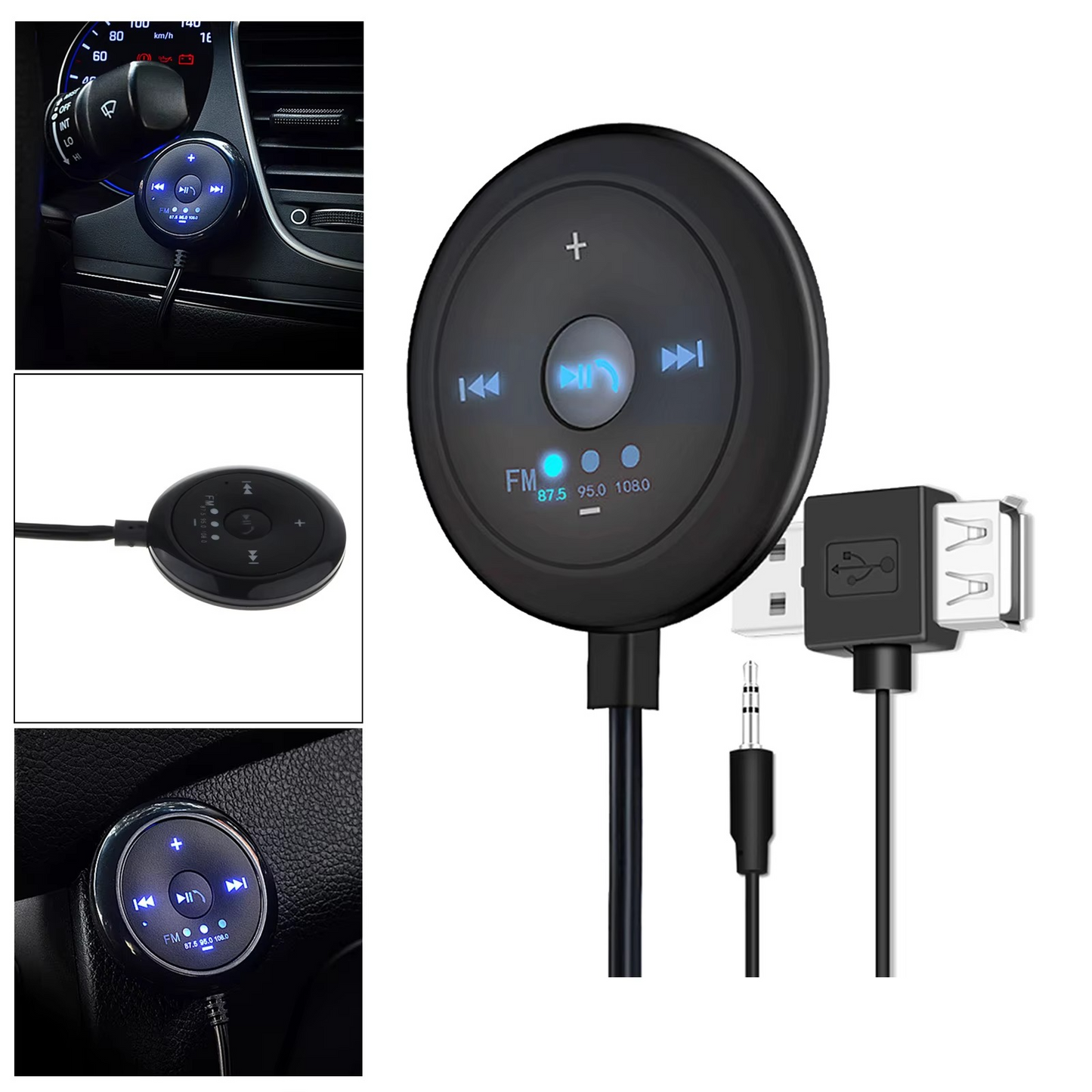 2-in-1 Bluetooth 5.0 Autoradio mit FM-Transmitter, AUX-Eingang, 500-mAh-Akku, 5-V-Eingang, kompatibel mit Smartphones und Tablets