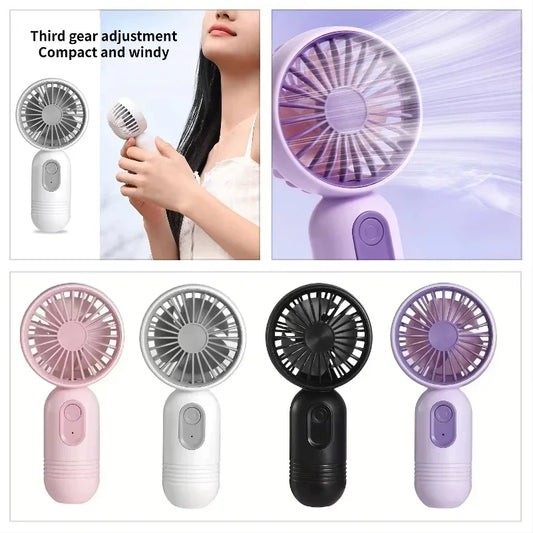 Mini Handheld USB Ventilator – 3-Geschwindigkeitsstarker Wind Tragbarer Tischventilator, Wiederaufladbar für Studenten, Büro, Outdoor, Reisen und Camping | Brehn