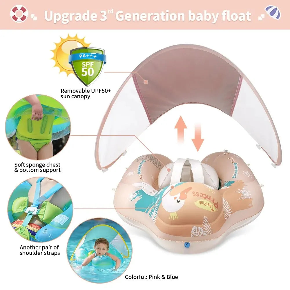 Solaboo Baby-Schwimmring | Mit UV-Schutzdach und Stütze | Aufblasbar und sicher | Ab 6 Monaten