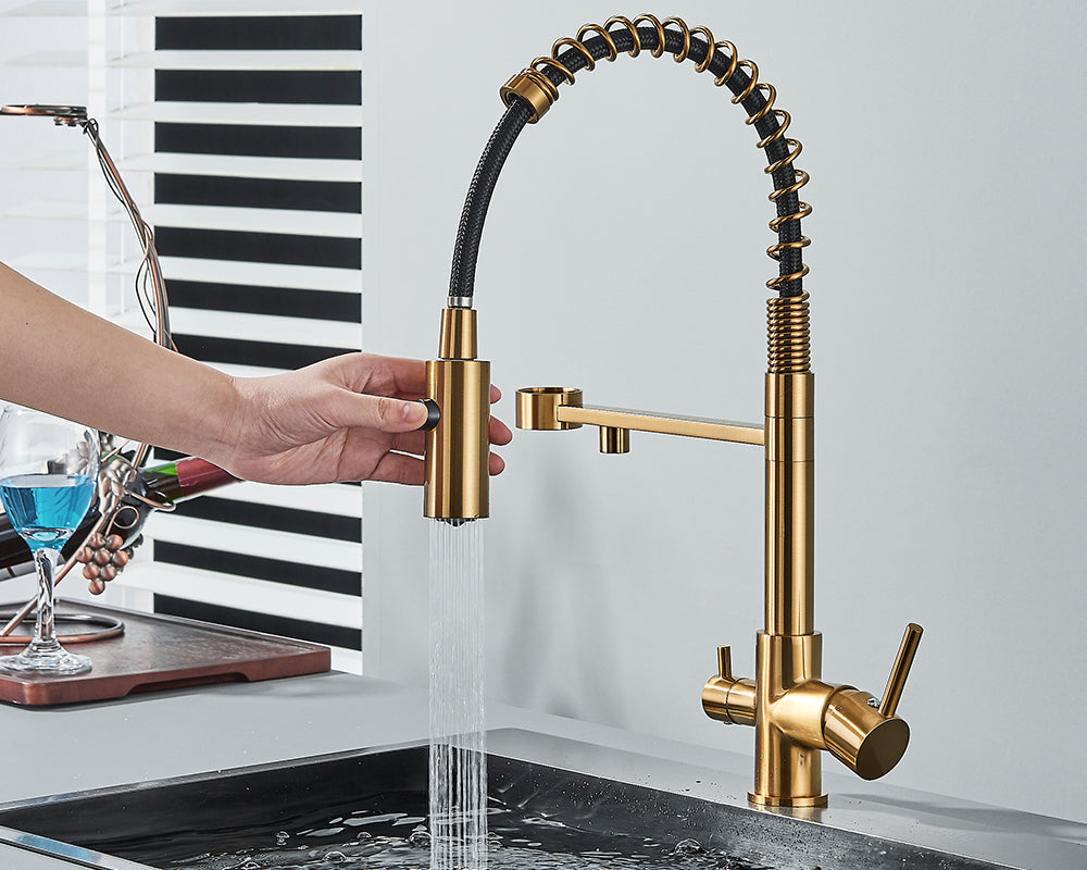 Sandsberg Schwarzer Filter-Küchenwasserhahn mit Dual-Auslauf – Mischbatterie mit Wasserfilter für Küchen, Wasseraufbereitung und Reinigung | Brehn