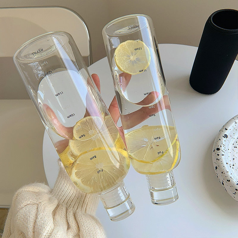 Brehn | Zeit Skala hitzebeständiger Glas Wasserflasche