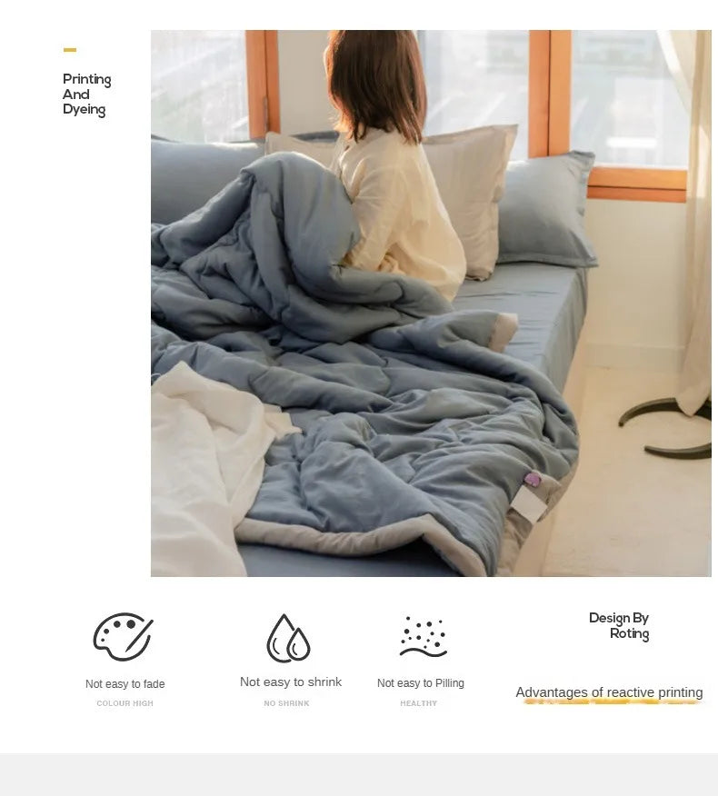 2024 Japanische Baumwolle-Polyester Sommerdecke – Leicht, Waschbar, Hautfreundliche Einfarbige Decke | Brehn