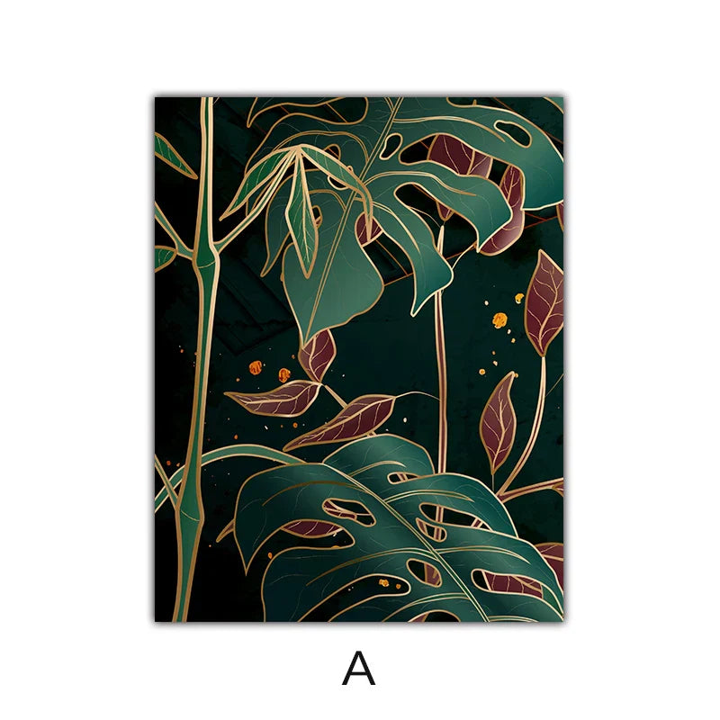 Moderne abstrakte tropische Botanik Wandkunst Fine Art Leinwanddrucke Rote grüne Palmenblätter Poster Bilder für Wohnzimmer Hotelzimmer Dekoration | Brehn