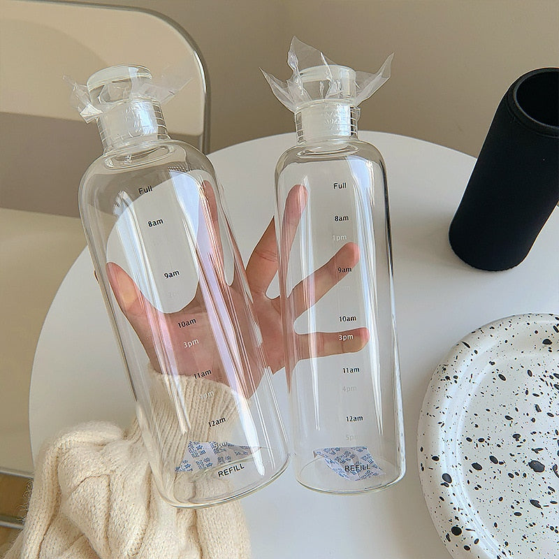 Brehn | Zeit Skala hitzebeständiger Glas Wasserflasche
