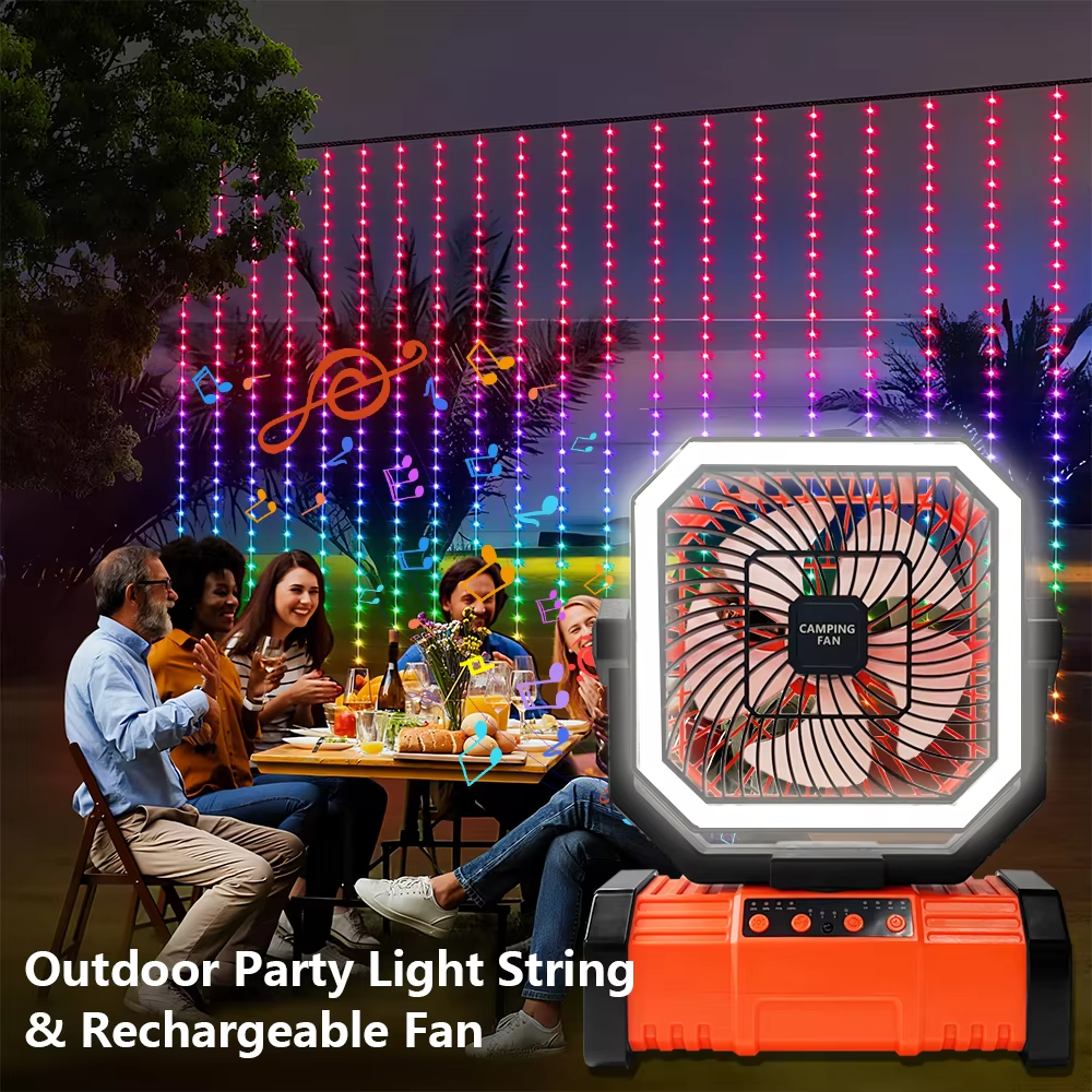 Wiederaufladbarer Campingventilator mit 20000mAh Batterie, 4 Geschwindigkeiten und LED Laterne | Brehn