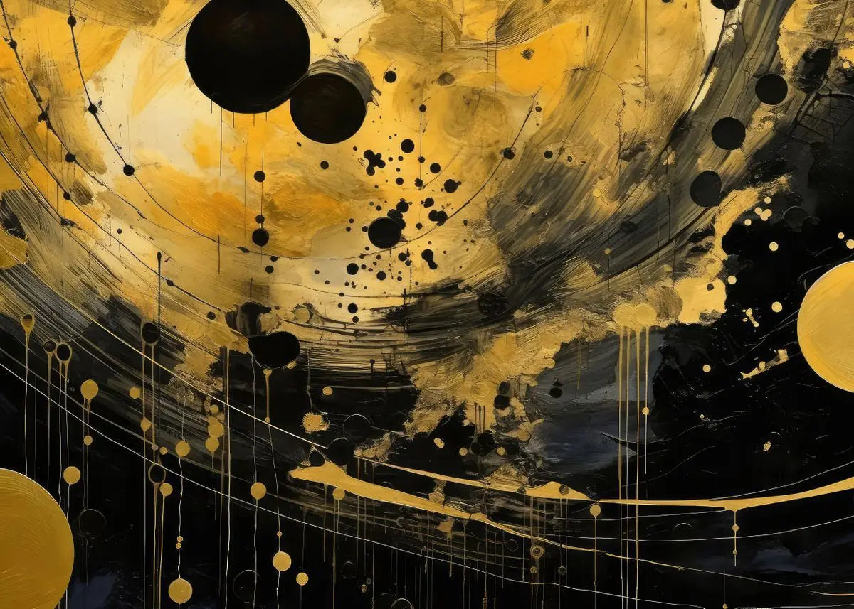 Moderne Fließende Geometrie Schwarzes Goldenes Abstraktes Wandkunst Feine Kunst Leinwanddrucke Bilder Für Wohnzimmer Esszimmer Home Office Dekor | Brehn