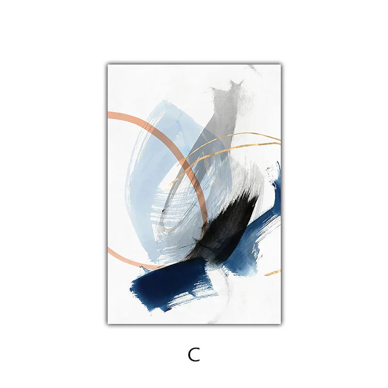 Modern Abstract Breite Stroke Wandkunst Feine Kunst Leinwanddrucke Blau Beige Mit Hinweisen Auf Orange Goldene Nordische Bilder Für Wohnzimmer Dekor | Brehn
