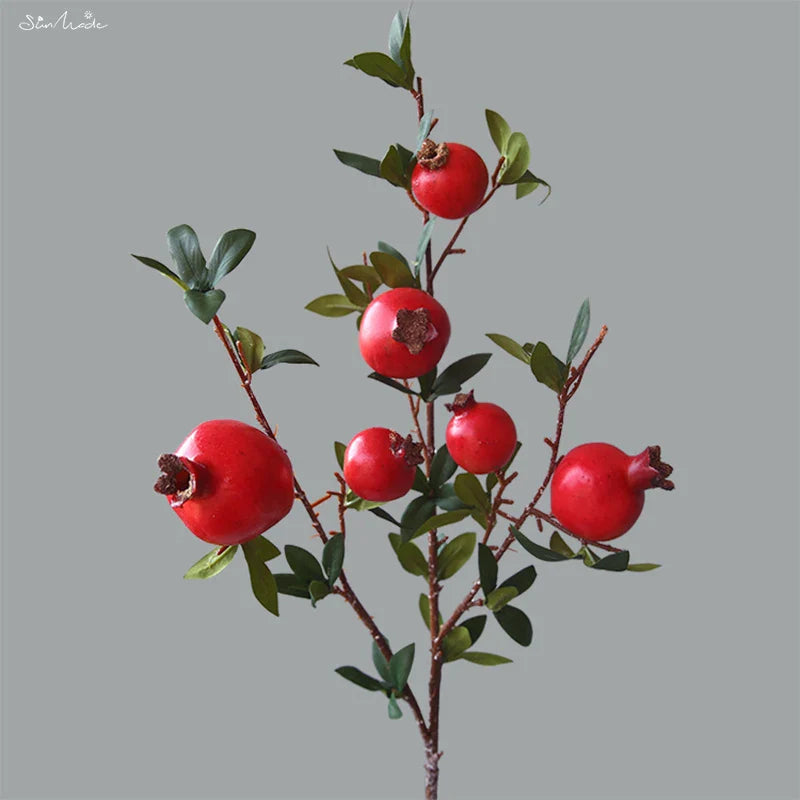 6-Köpfiger Künstlicher Granatapfel Fruchtzweig mit Blättern | Brehn