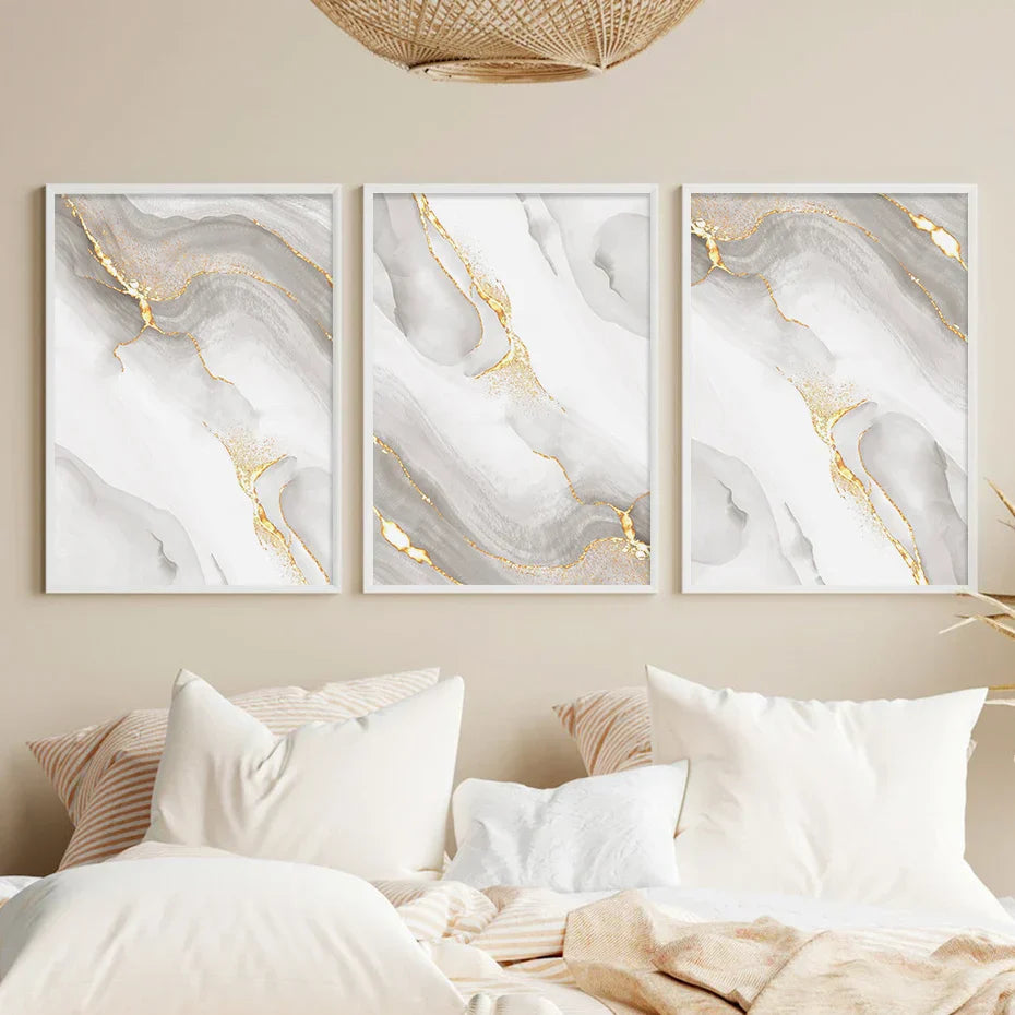 Leichte Luxus Gold Grau Marmor Druck Wandkunst Feine Kunst Leinwanddrucke Poster Abstrakte Minimalistische Bilder Für Moderne Wohnzimmerdekoration | Brehn