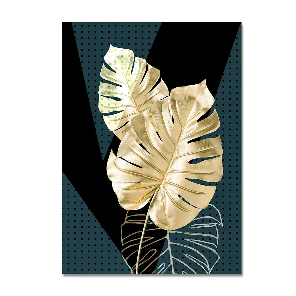 Set von 3 Teilen Goldenes Blatt Wandkunst Minimalistische Nordische Tropische Pflanzen Feine Kunst Leinwanddrucke Bilder Für Wohnzimmer Esszimmer Kunst Dekor