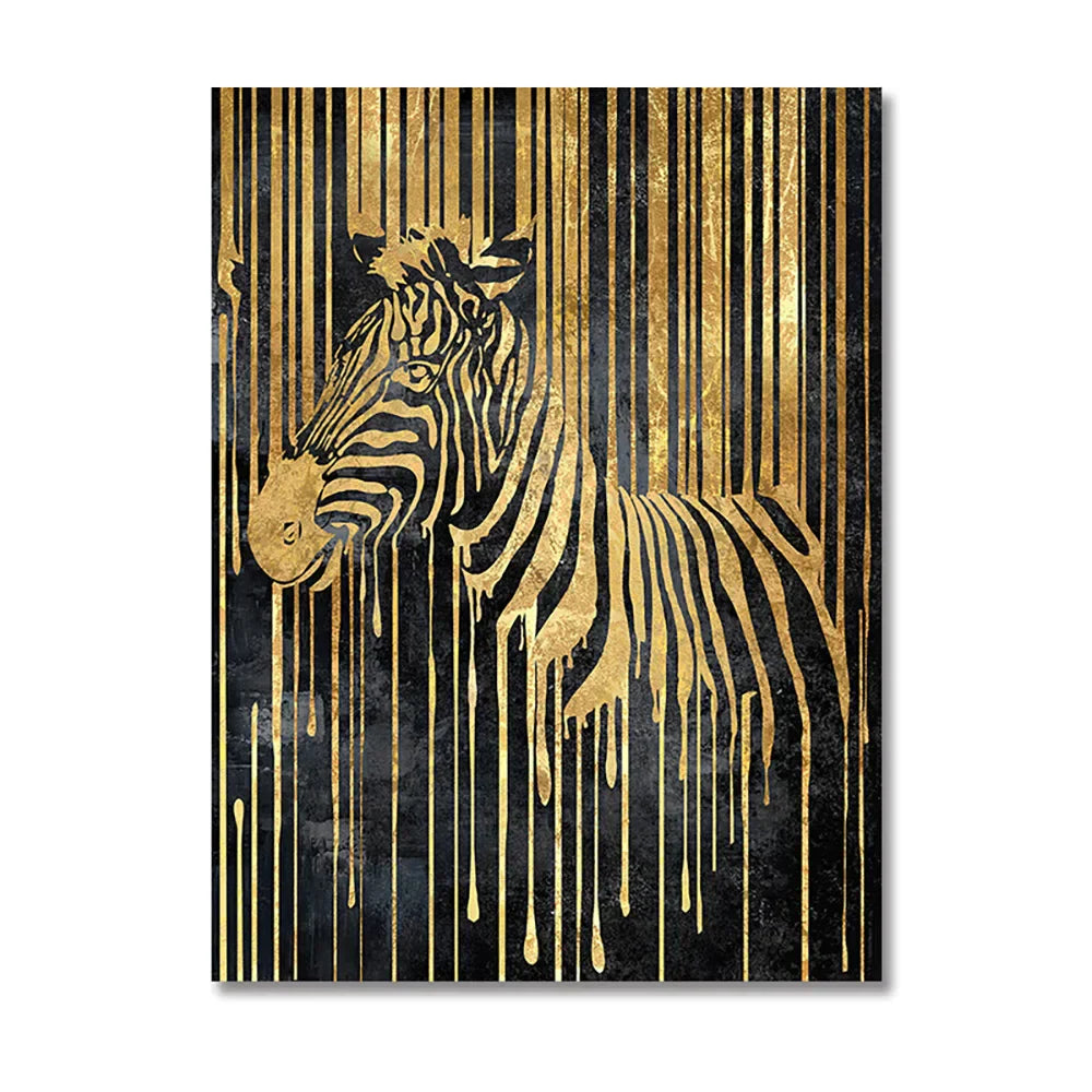Moderne abstrakte goldene Zebra-Linien Löwe Elefant Tiger Wandkunst Fein Kunst Leinwanddrucke Bilder für luxuriöse Wohnung Wohnzimmer Esszimmer Kunstdekoration | Brehn