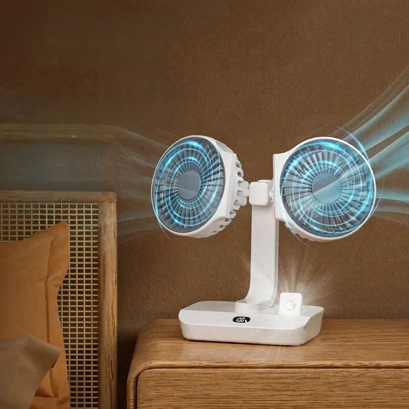 Brehn | Verstellbarer Doppelkopf Tragbarer Tischventilator Nachttischlampe