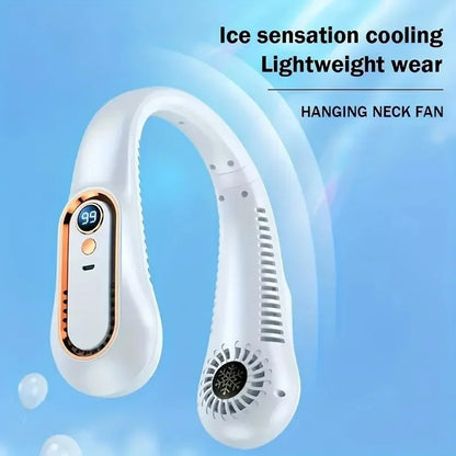 Hängender Nackenventilator tragbarer Sommerluftkühler USB Kühllüfter mit 5 Geschwindigkeiten und digitalen Anzeigen - super Technologie und blattlos | Brehn