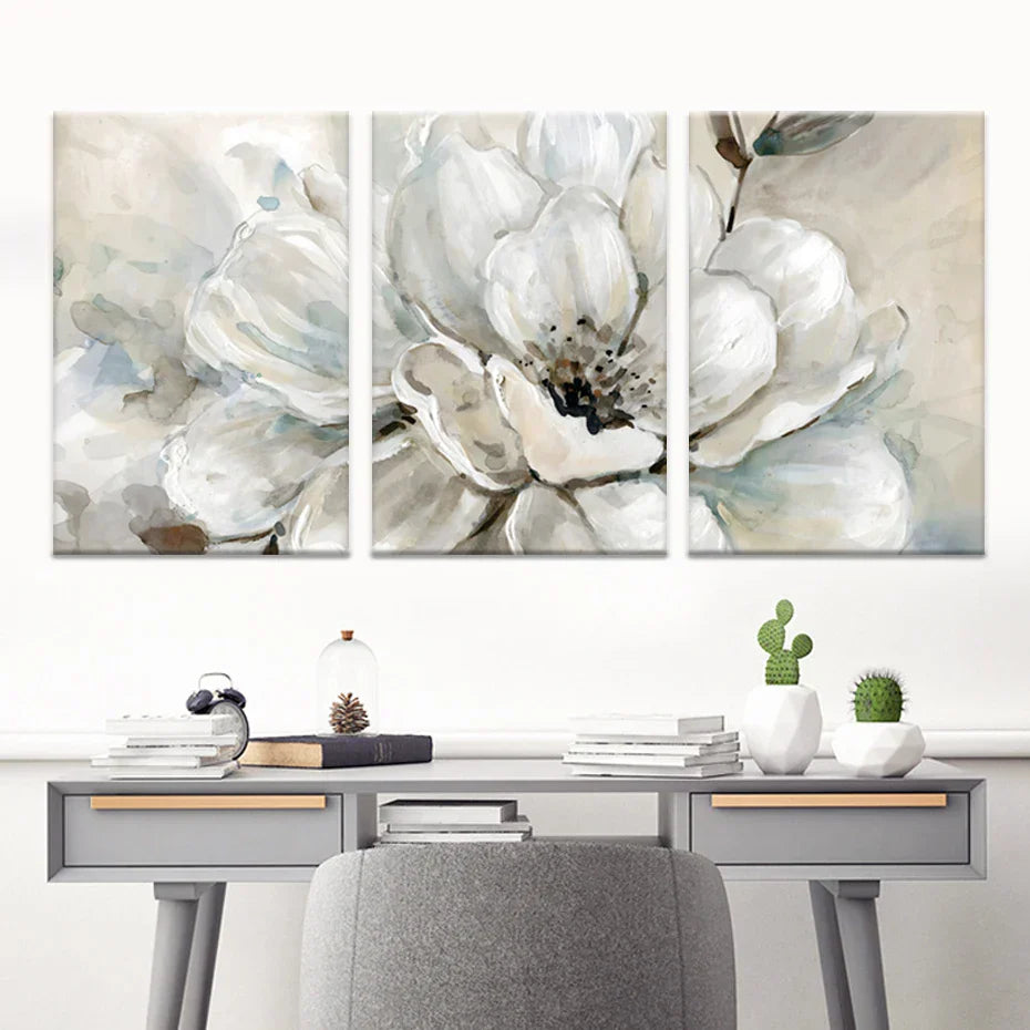 Große Beige Weiße Florale Wandkunst Fine Art Leinwanddrucke Moderne Botanische Bilder Für Wohnzimmer Esszimmer Schlafzimmer Kunst Dekor | Brehn