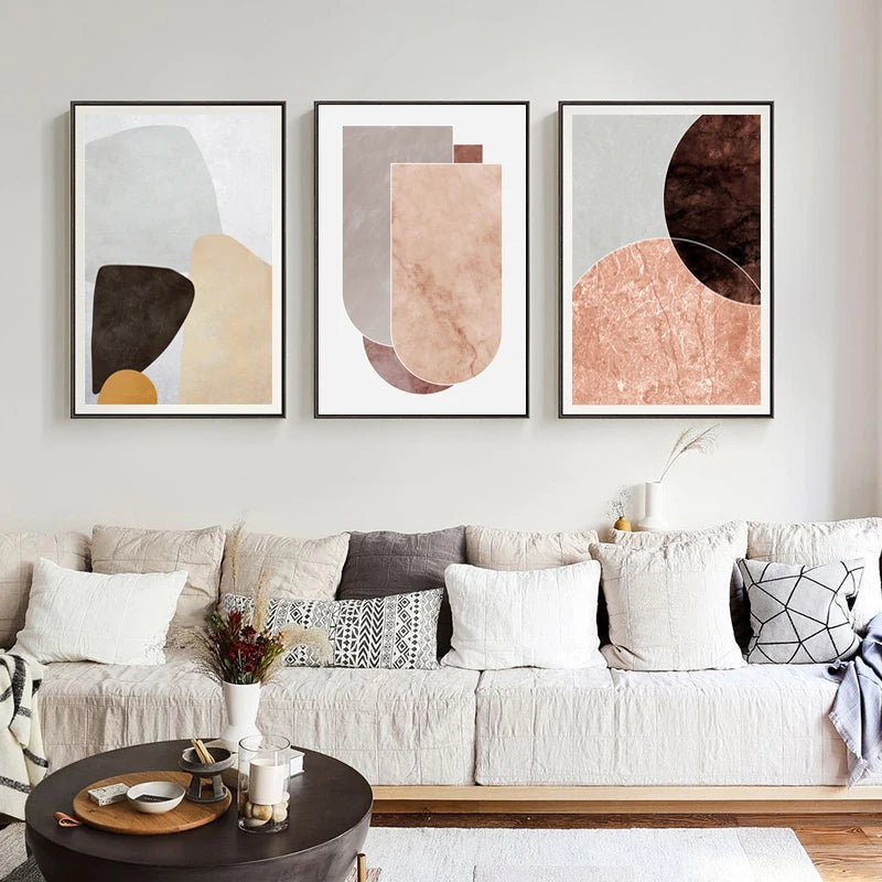 Skandinavische abstrakte graue rosa Granit Wandkunst Fine Art Leinwanddrucke Bilder für moderne Wohnung Wohnzimmer Schlafzimmer Kunstdekoration | Brehn