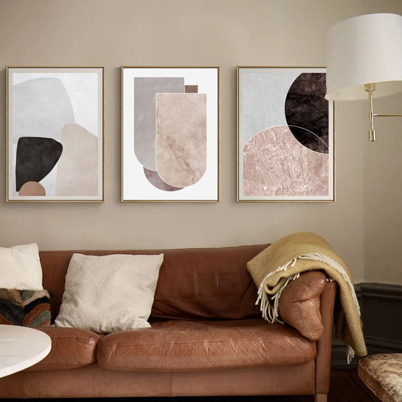 Skandinavische abstrakte graue rosa Granit Wandkunst Fine Art Leinwanddrucke Bilder für moderne Wohnung Wohnzimmer Schlafzimmer Kunstdekoration | Brehn
