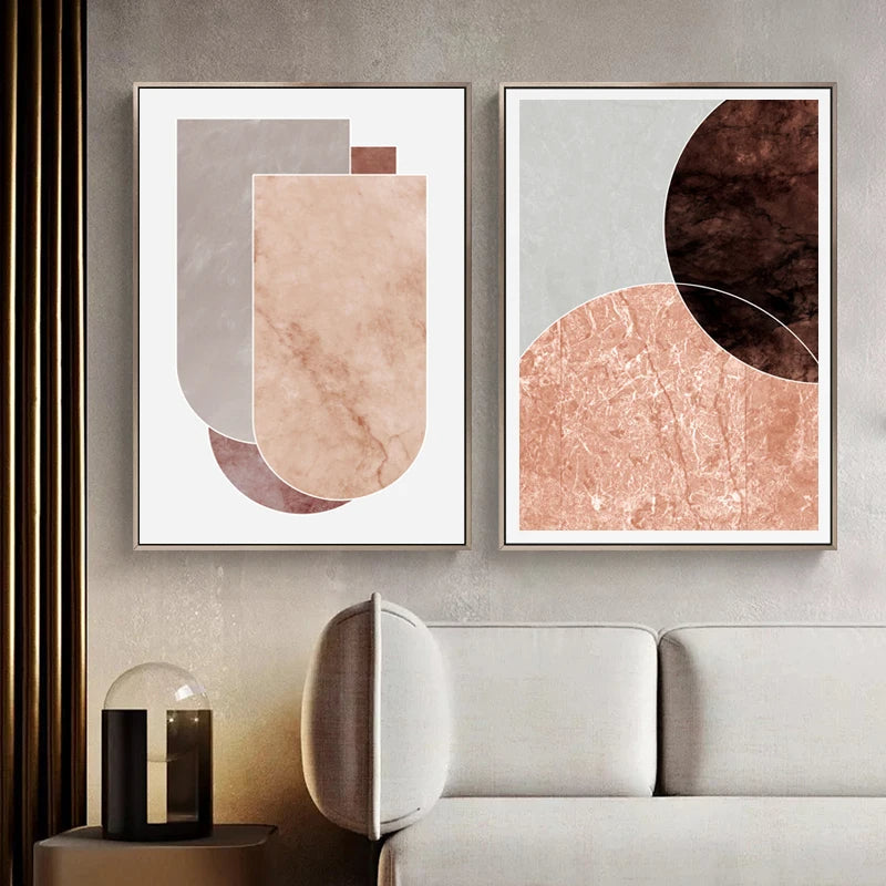 Skandinavische abstrakte graue rosa Granit Wandkunst Fine Art Leinwanddrucke Bilder für moderne Wohnung Wohnzimmer Schlafzimmer Kunstdekoration | Brehn