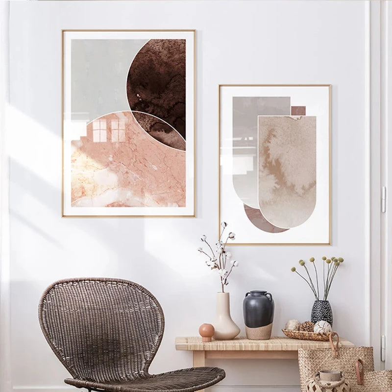 Skandinavische abstrakte graue rosa Granit Wandkunst Fine Art Leinwanddrucke Bilder für moderne Wohnung Wohnzimmer Schlafzimmer Kunstdekoration | Brehn
