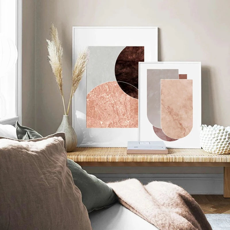 Skandinavische abstrakte graue rosa Granit Wandkunst Fine Art Leinwanddrucke Bilder für moderne Wohnung Wohnzimmer Schlafzimmer Kunstdekoration | Brehn
