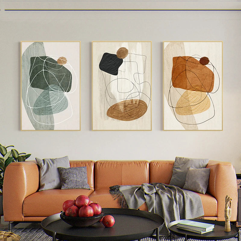 Skandinavische abstrakte Form Linien & Formen Wandkunst Fine Art Leinwanddrucke Neutrales Farbschema Bilder für moderne Wohnzimmerdekoration | Brehn