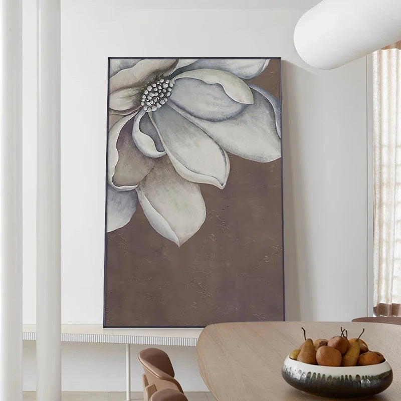 Skandinavische große florale Wandkunst feine Kunstdrucke auf Leinwand weiße Blütenblumen Poster moderne botanische Bilder für Foyer Wohnzimmer | Brehn